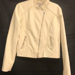 Cream pleather jacket with silver zippers